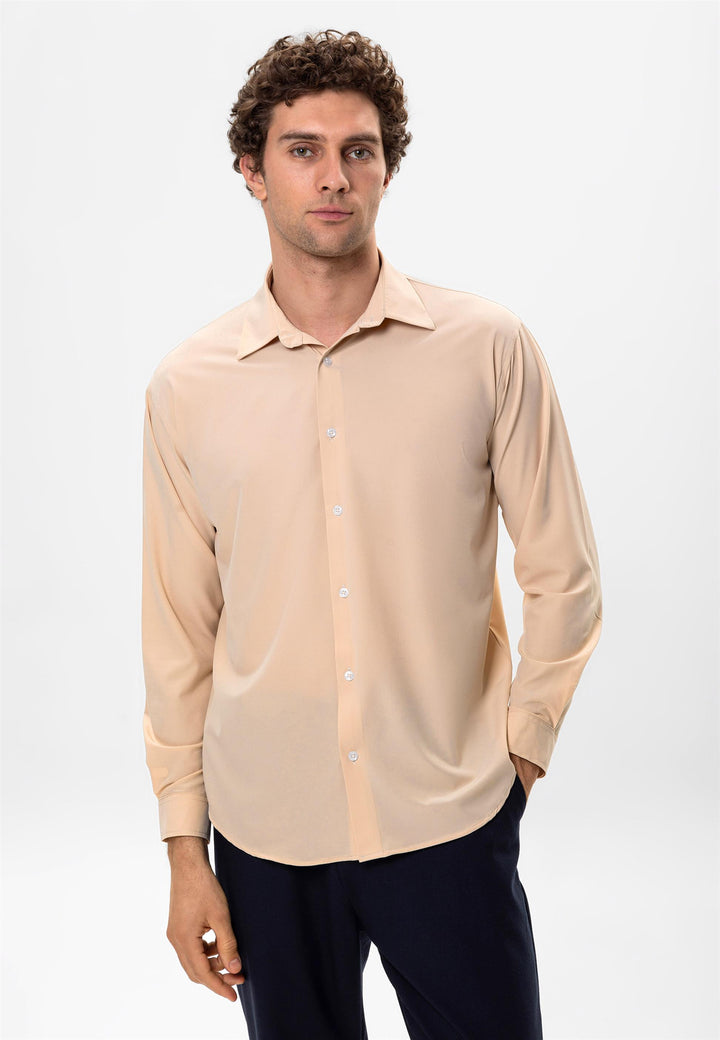 Men's Beige Comfortable Fit  Shirt - Wessi