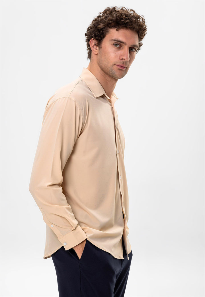 Men's Beige Comfortable Fit  Shirt - Wessi