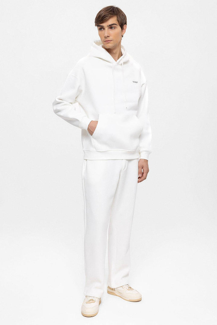 Men's Ecru Regular Fit  Printed  Tracksuit Set - Wessi