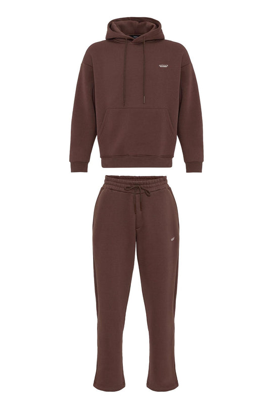 Men's Brown Regular Fit  Printed  Tracksuit Set - Wessi