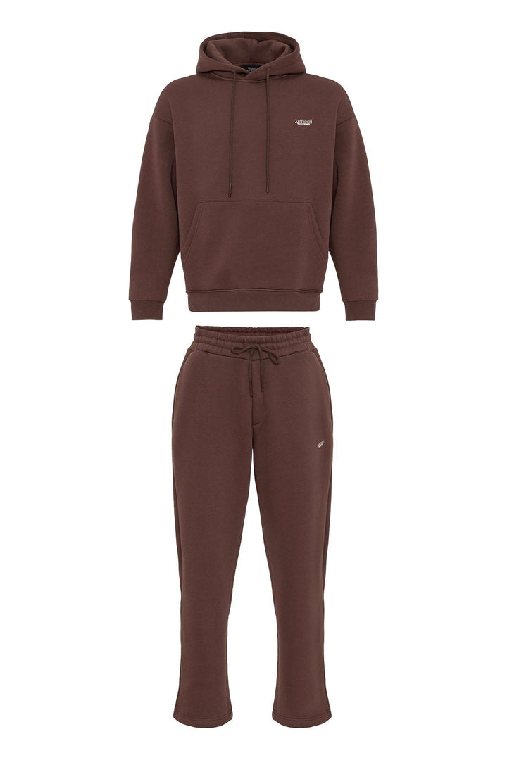 Men's Brown Regular Fit  Printed  Tracksuit Set - Wessi