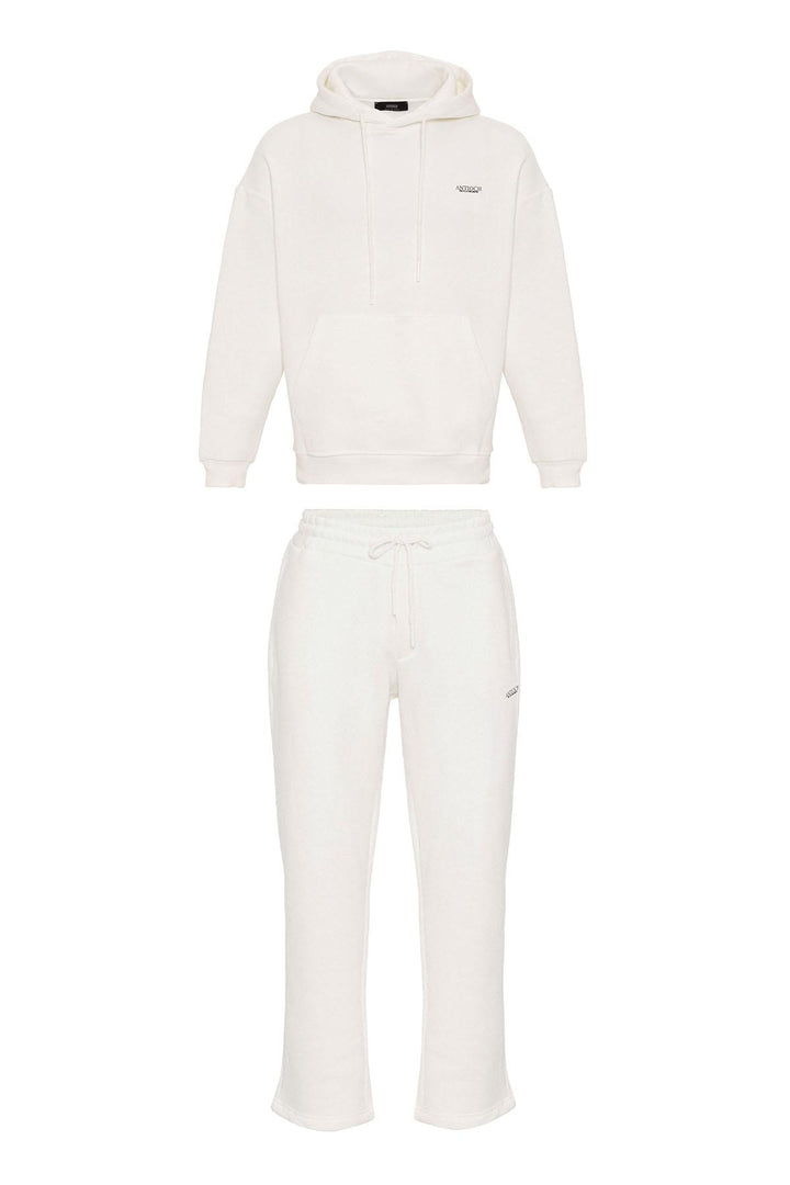 Men's Ecru Regular Fit  Printed  Tracksuit Set - Wessi