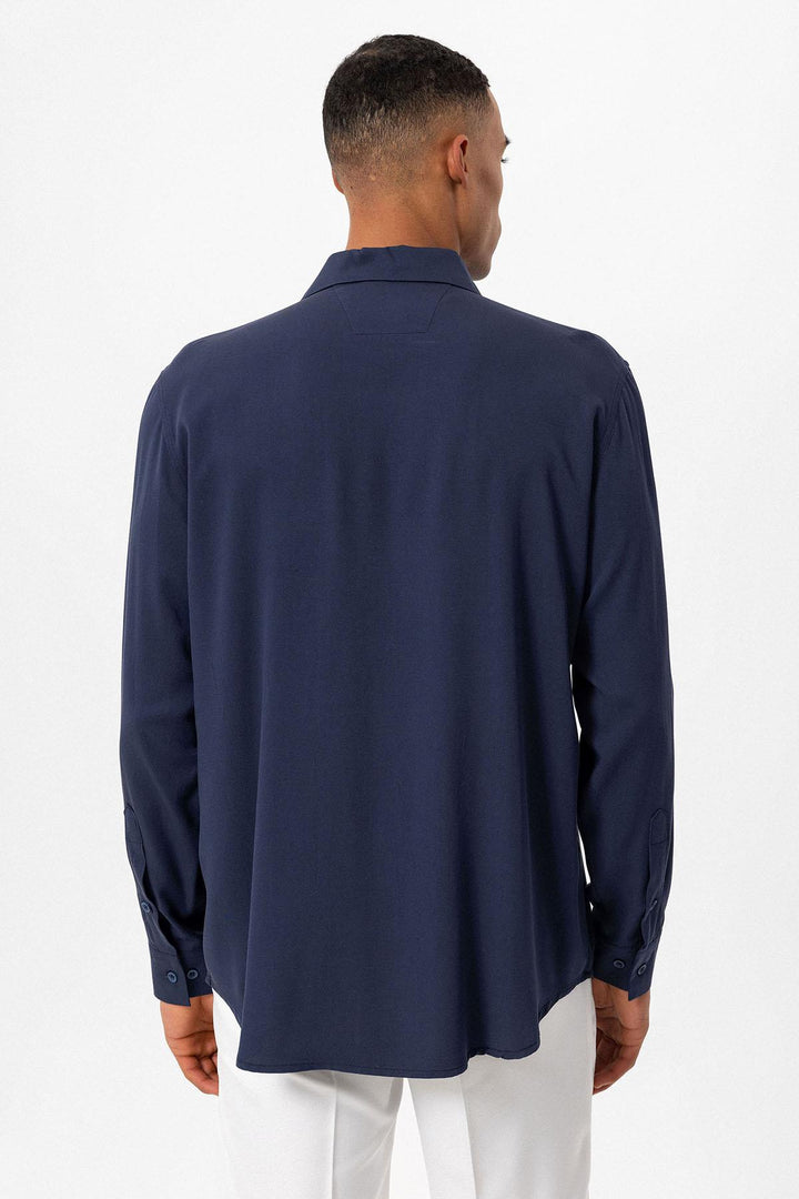 Chemise Homme Bleu Marine Coupe Regular Col Camp - Wessi