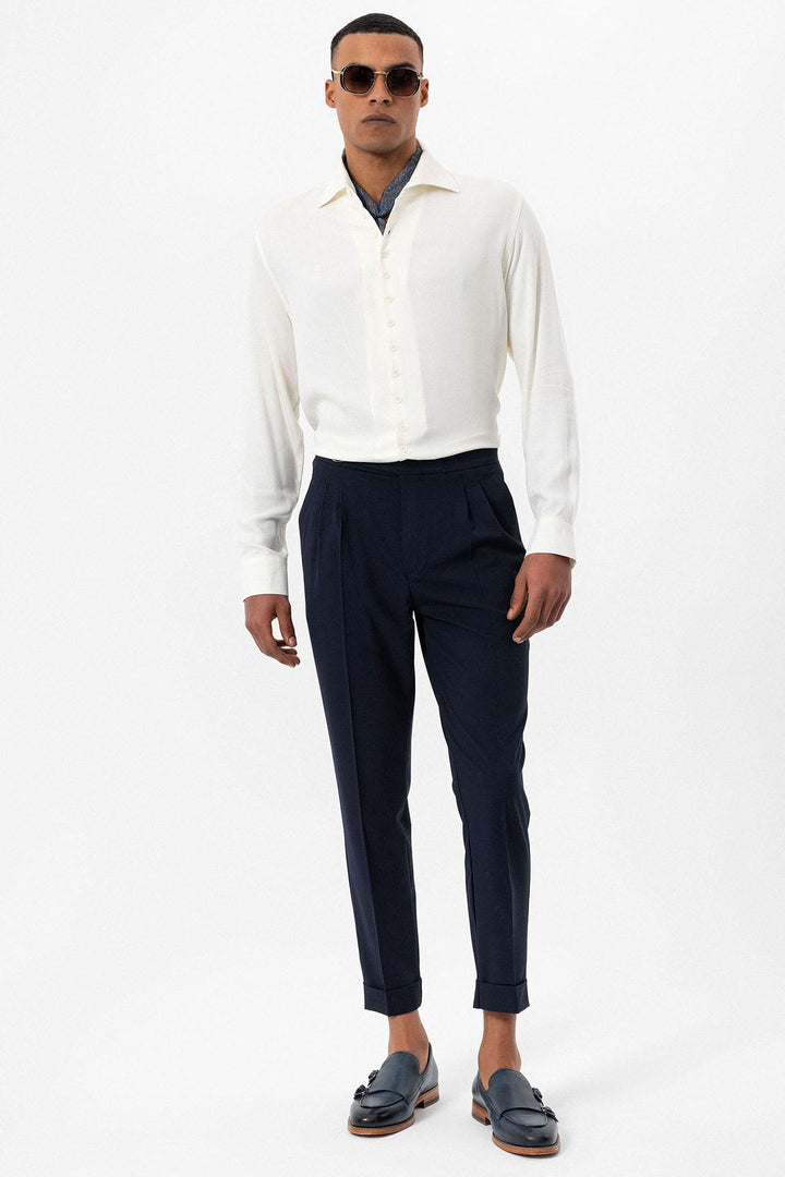 Men's Ecru Regular Fit Camp Collar Shirt - Wessi