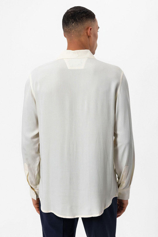 Men's Ecru Regular Fit Camp Collar Shirt - Wessi