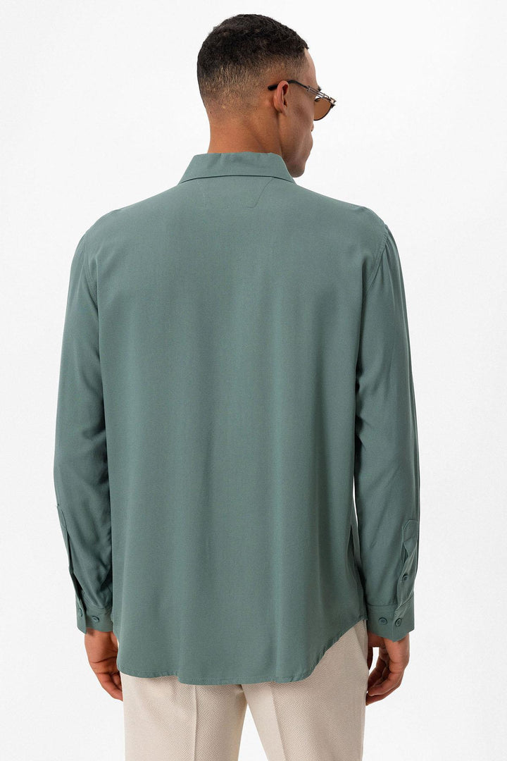 Men's Green Regular Fit Camp Collar Shirt - Wessi
