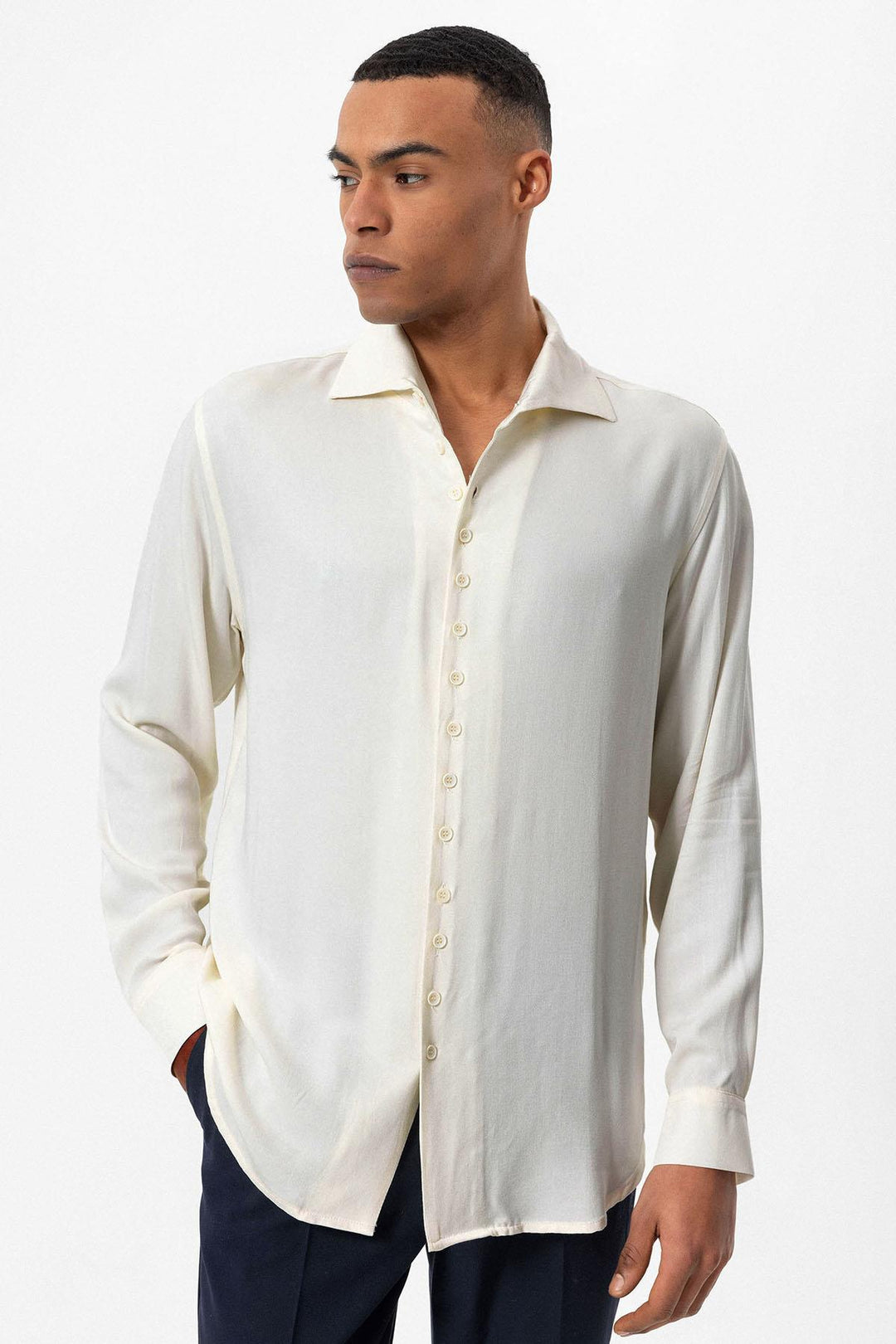 Men's Ecru Regular Fit Camp Collar Shirt - Wessi