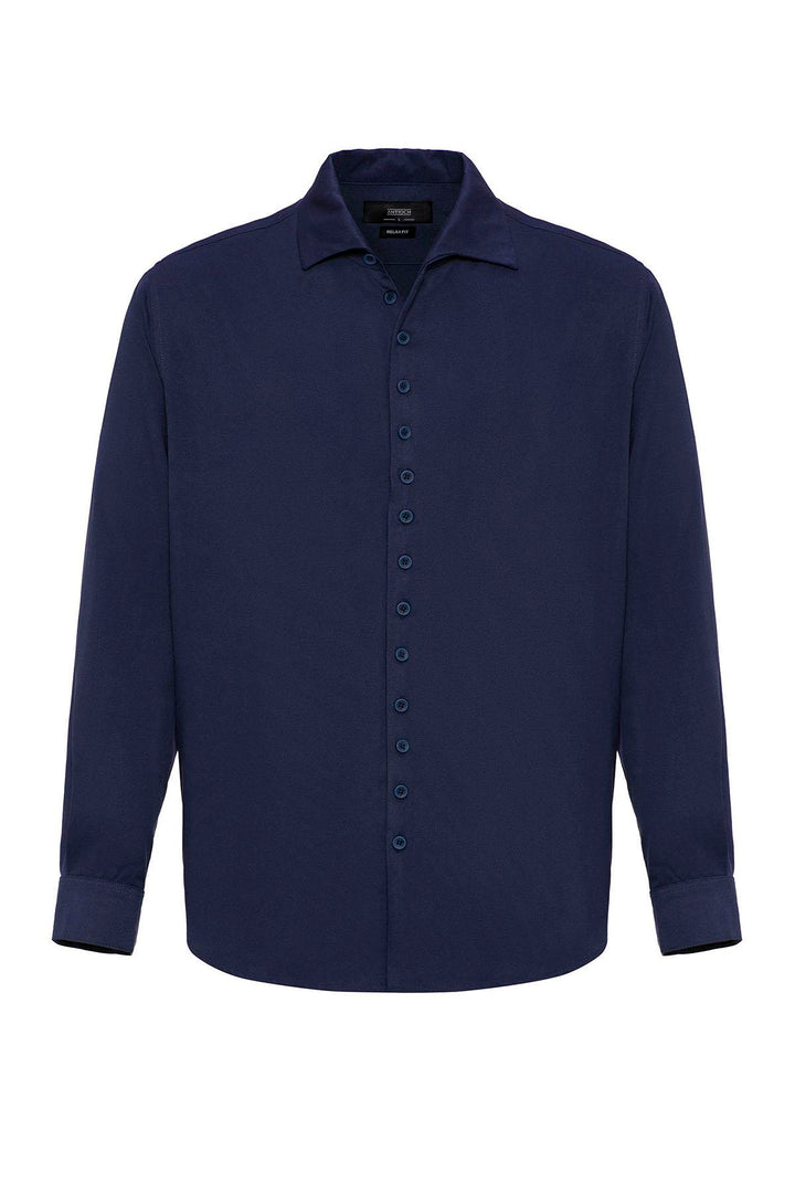 Chemise Homme Bleu Marine Coupe Regular Col Camp - Wessi