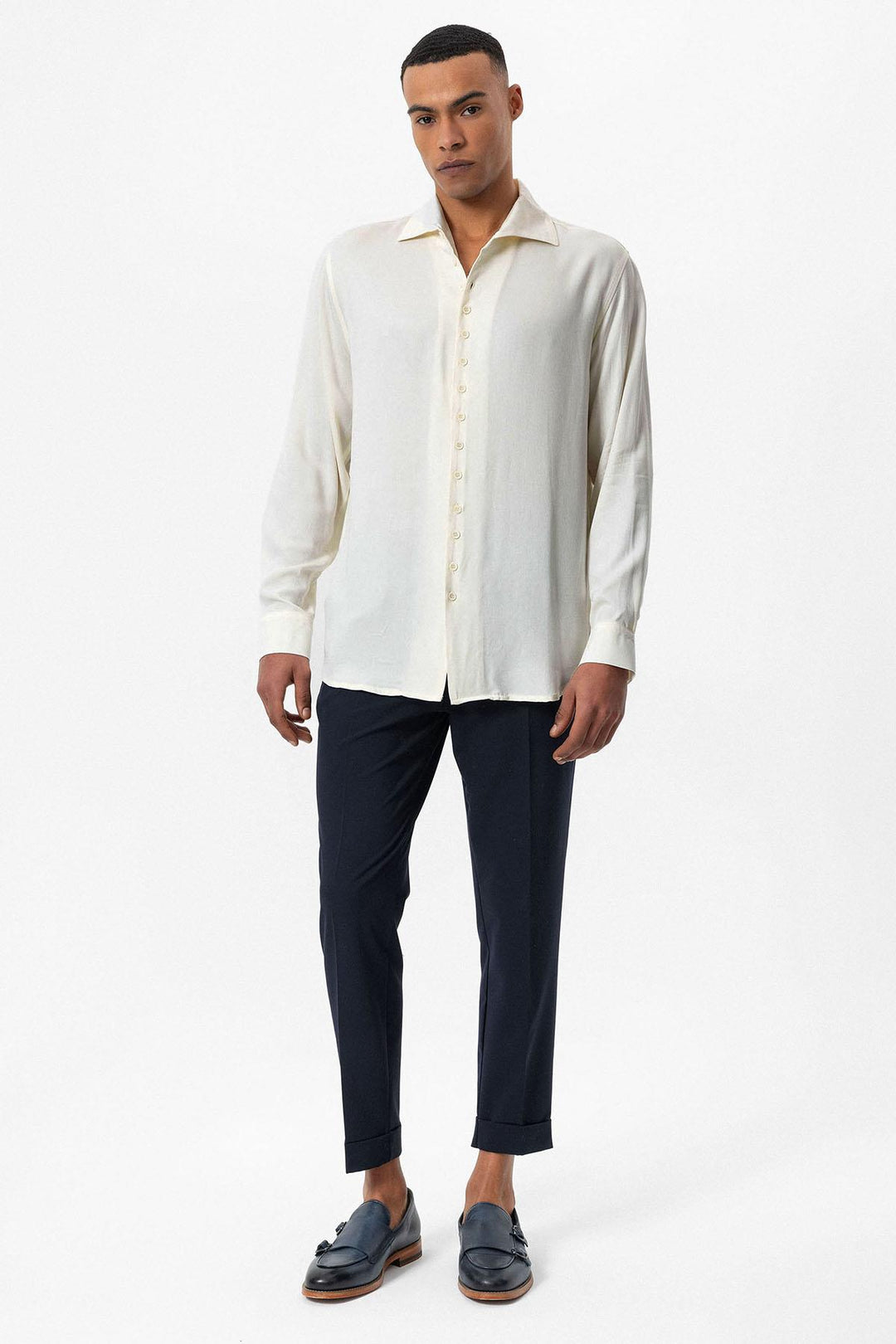Men's Ecru Regular Fit Camp Collar Shirt - Wessi