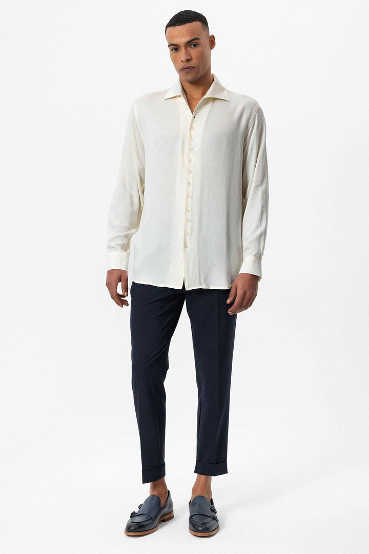 Men's Ecru Regular Fit Camp Collar Shirt - Wessi