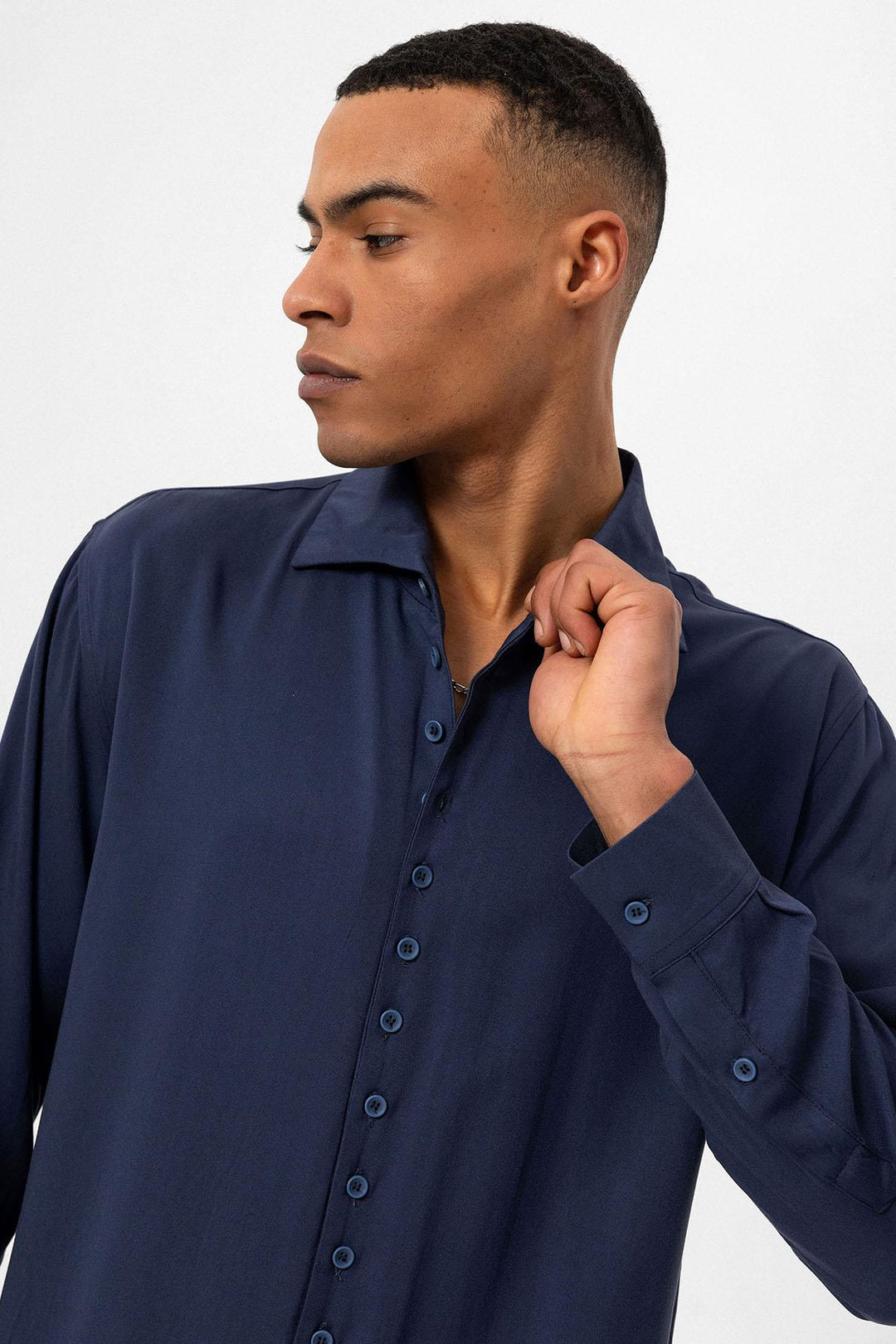 Chemise Homme Bleu Marine Coupe Regular Col Camp - Wessi