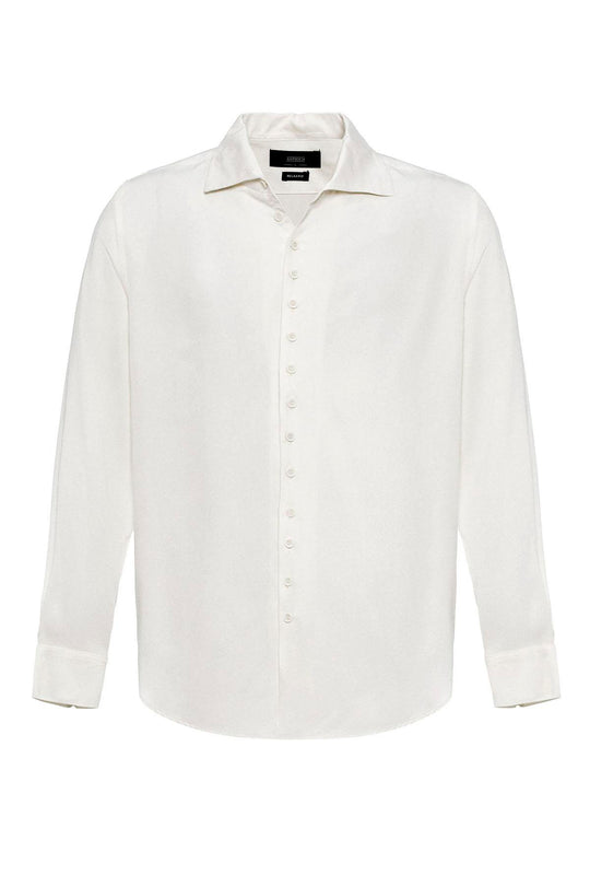 Men's Ecru Regular Fit Camp Collar Shirt - Wessi
