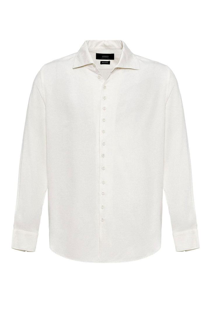 Men's Ecru Regular Fit Camp Collar Shirt - Wessi