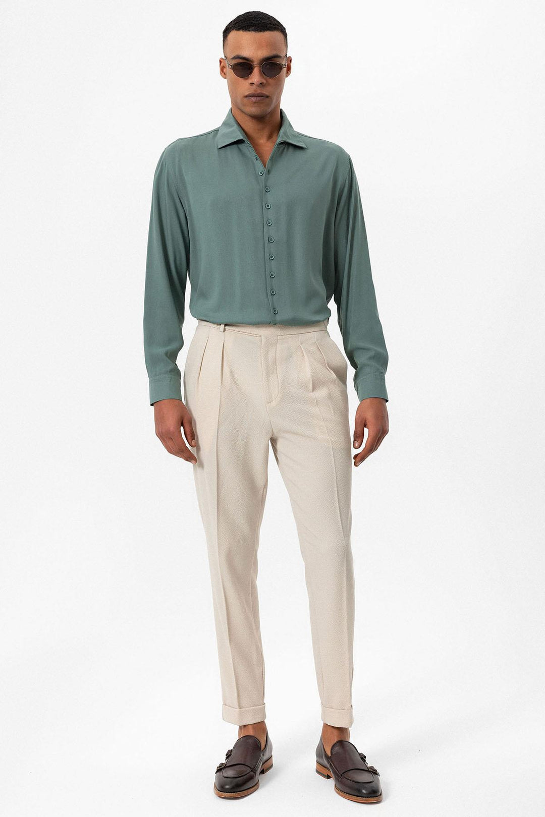 Men's Green Regular Fit Camp Collar Shirt - Wessi