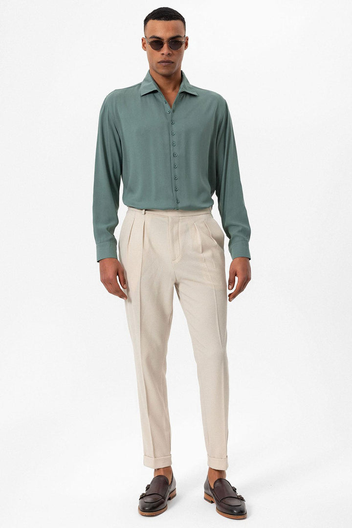 Men's Green Regular Fit Camp Collar Shirt - Wessi