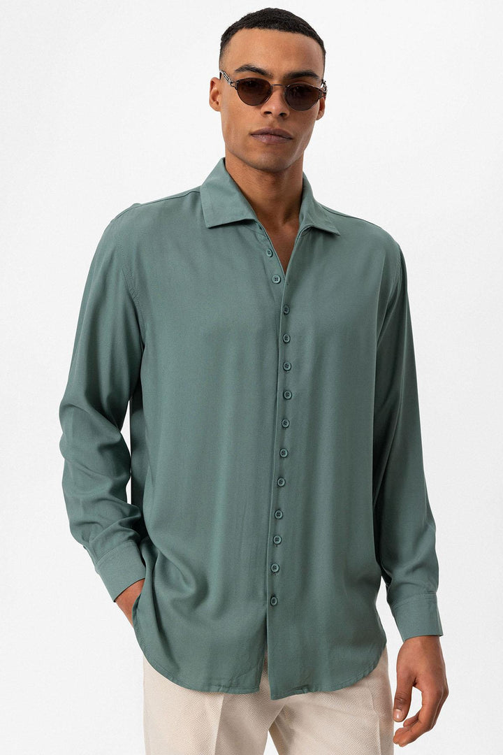 Men's Green Regular Fit Camp Collar Shirt - Wessi