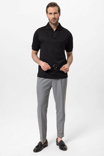 Men's Black Regular Fit Camp Collar  T-Shirt - Wessi