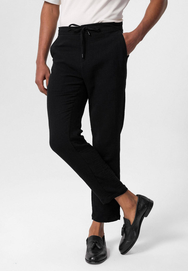 Men's Black Regular Fit Drawstring Pants - Wessi