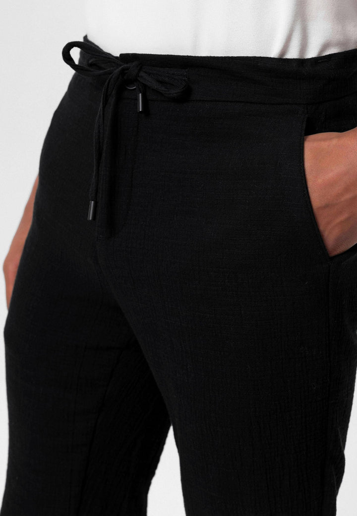 Men's Black Regular Fit Drawstring Pants - Wessi