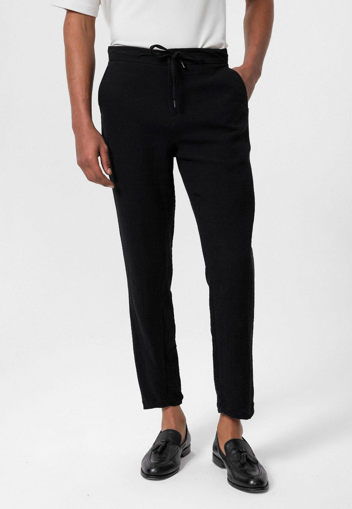 Men's Black Regular Fit Drawstring Pants - Wessi