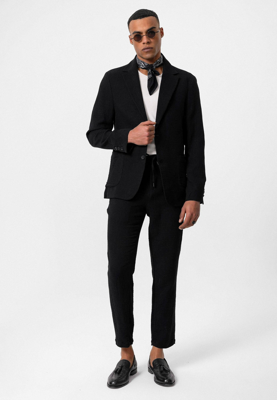 Men's Black Regular Fit Drawstring Pants - Wessi
