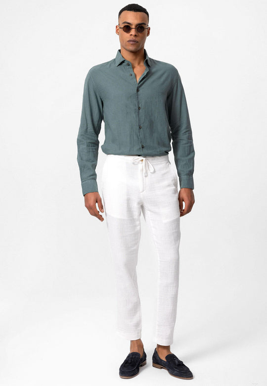 Men's White Regular Fit Drawstring Pants - Wessi