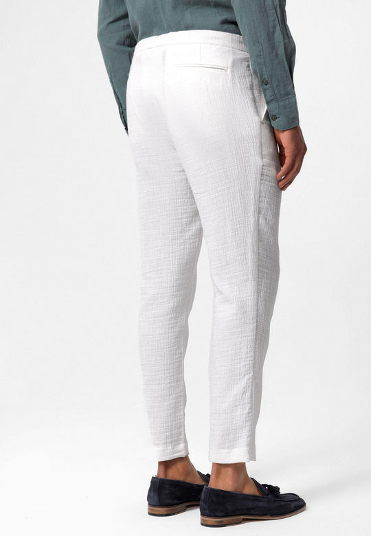 Men's White Regular Fit Drawstring Pants - Wessi