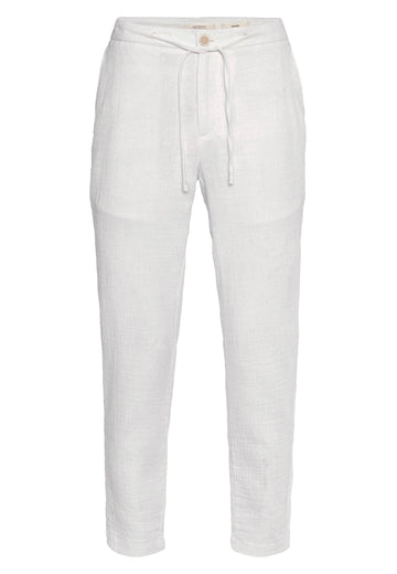 Men's White Regular Fit Drawstring Pants - Wessi