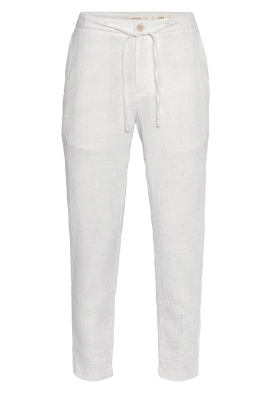 Men's White Regular Fit Drawstring Pants - Wessi