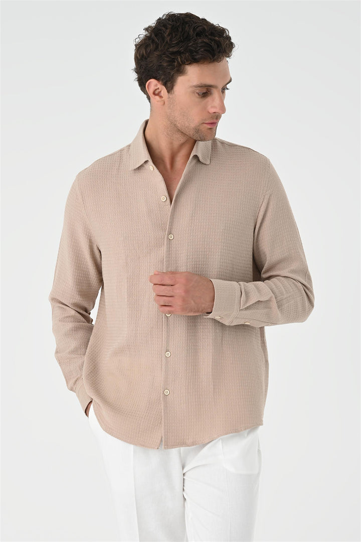 Men's Beige Regular Fit Woven  Shirt - Wessi