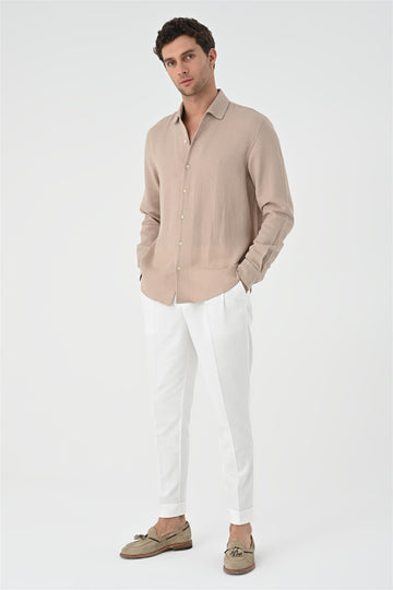 Men's Beige Regular Fit Woven  Shirt - Wessi