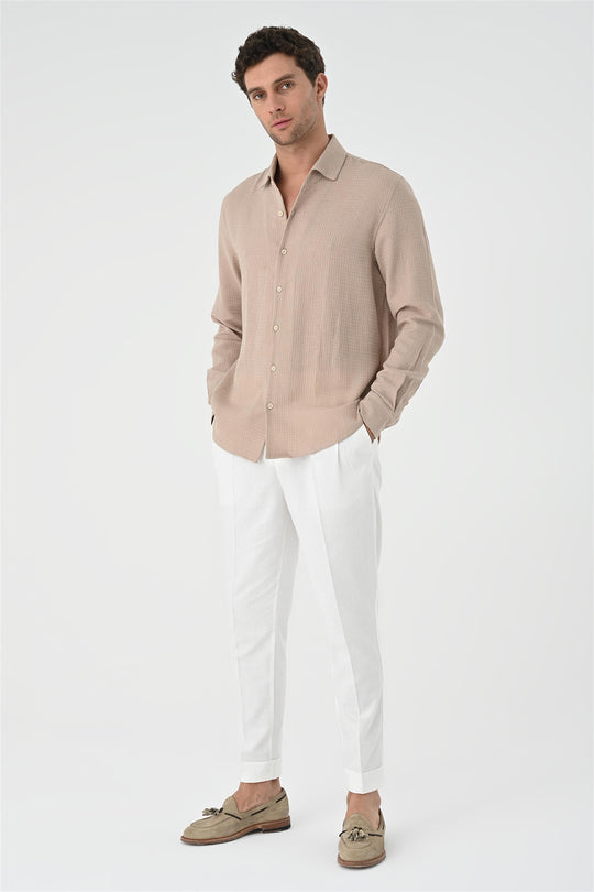 Men's Beige Regular Fit Woven  Shirt - Wessi