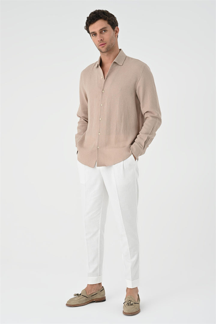 Men's Beige Regular Fit Woven  Shirt - Wessi