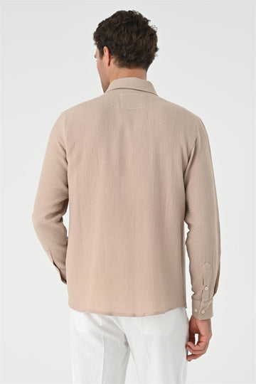 Men's Beige Regular Fit Woven  Shirt - Wessi