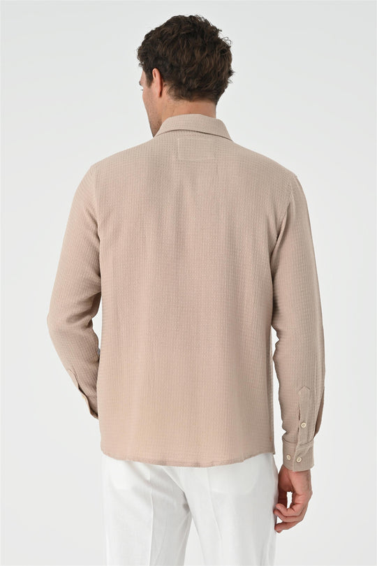 Men's Beige Regular Fit Woven  Shirt - Wessi