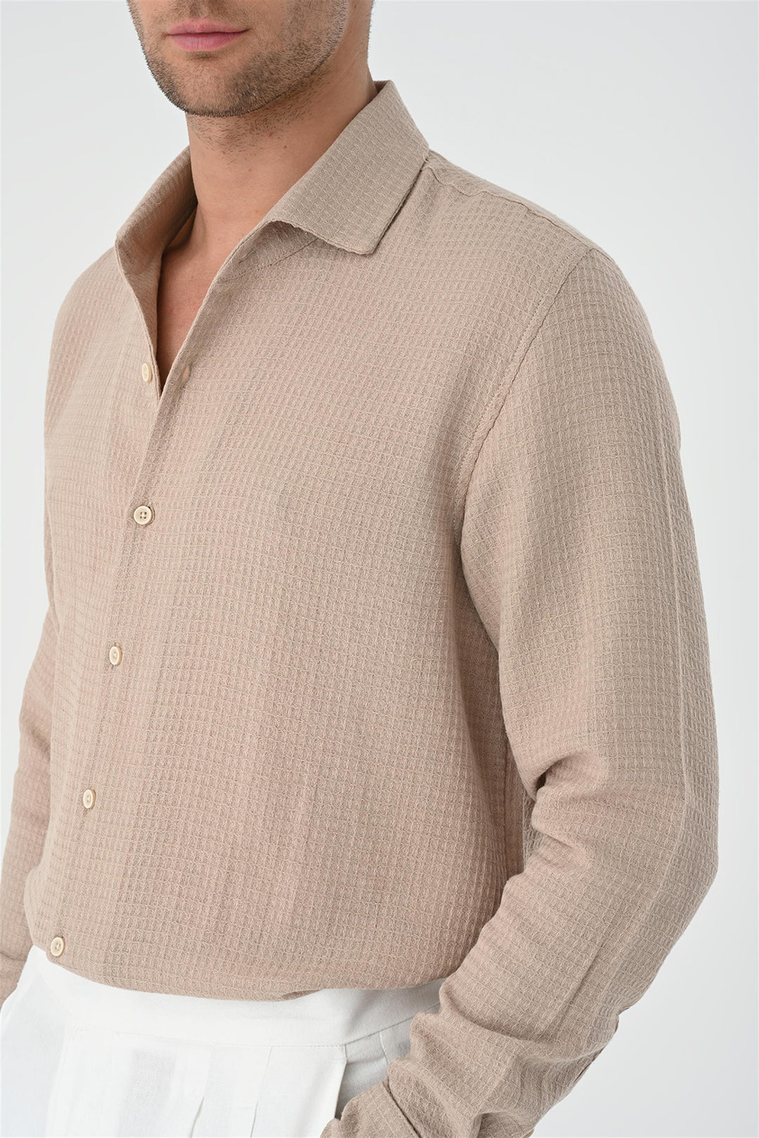 Men's Beige Regular Fit Woven  Shirt - Wessi