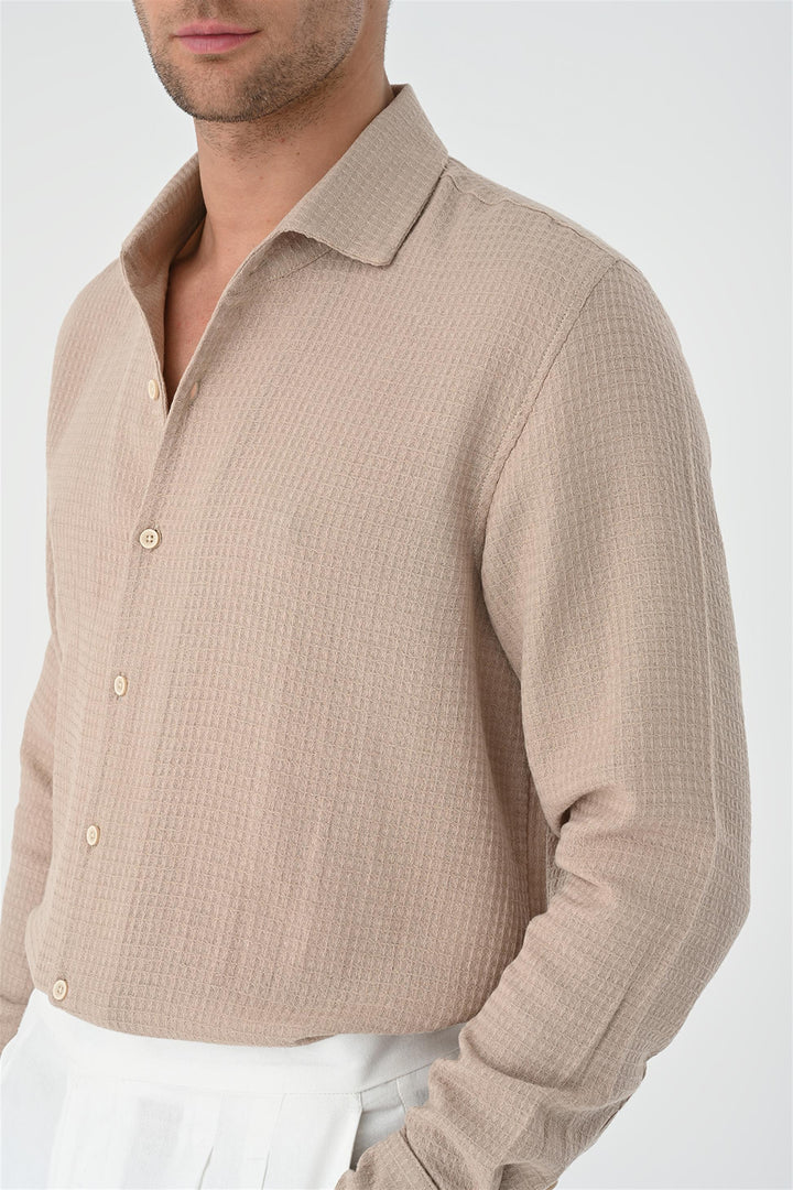 Men's Beige Regular Fit Woven  Shirt - Wessi