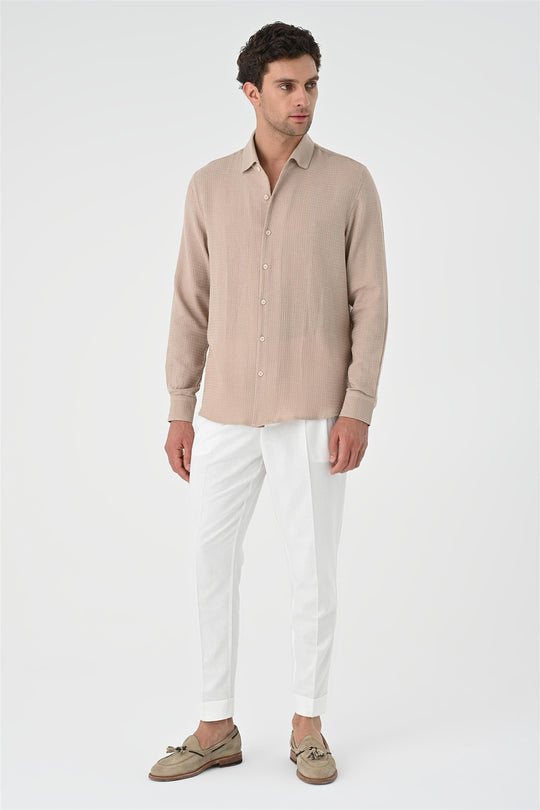 Men's Beige Regular Fit Woven  Shirt - Wessi