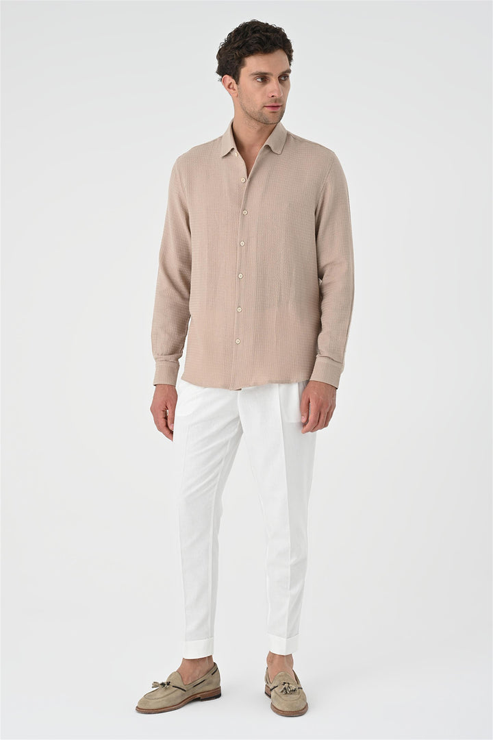 Men's Beige Regular Fit Woven  Shirt - Wessi