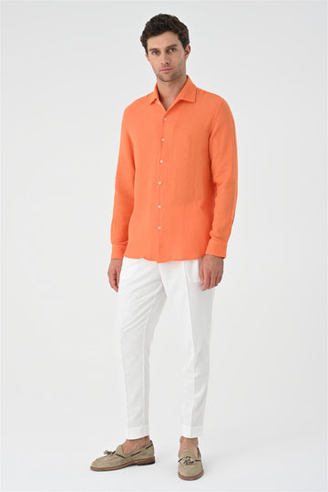 Men's Orange Regular Fit Woven  Shirt - Wessi