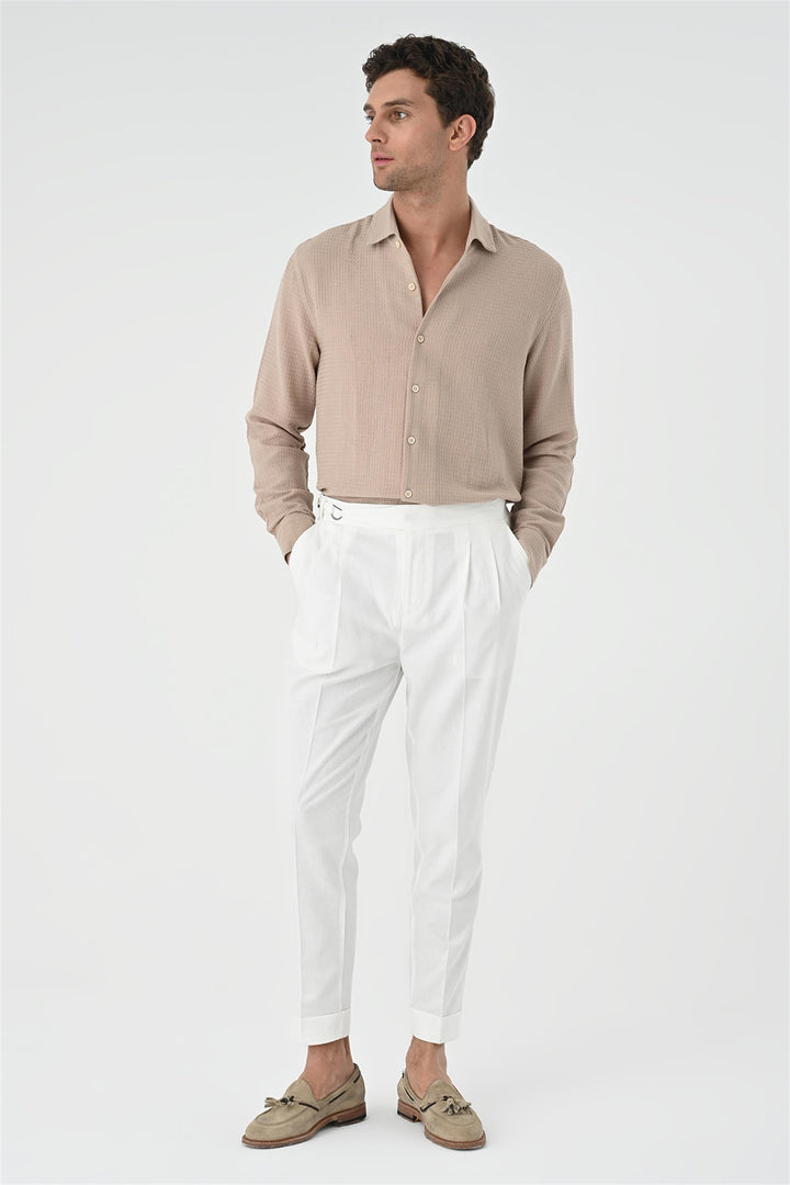 Men's Beige Regular Fit Woven  Shirt - Wessi