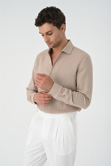 Men's Beige Regular Fit Woven  Shirt - Wessi