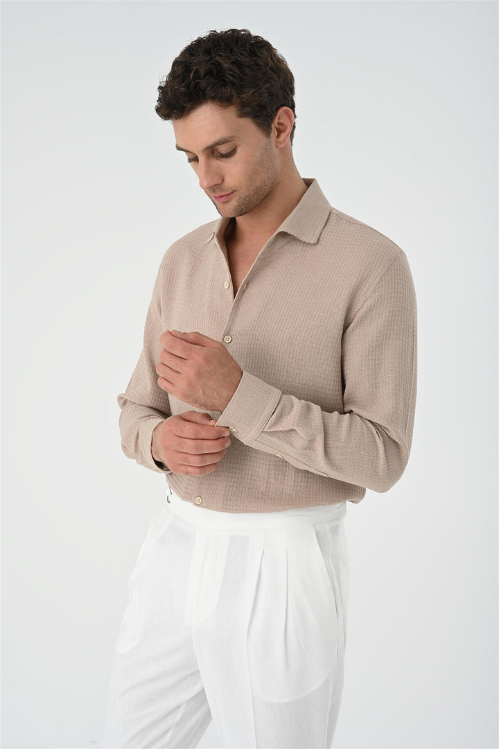 Men's Beige Regular Fit Woven  Shirt - Wessi