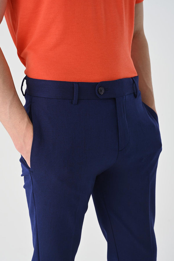 Men's Light Navy Blue Regular Fit Double Leg  Trousers - Wessi