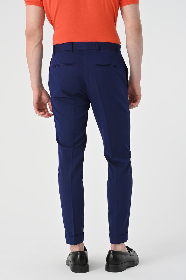 Men's Light Navy Blue Regular Fit Double Leg  Trousers - Wessi