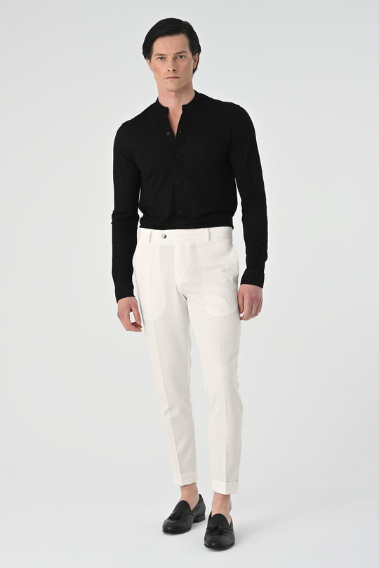 Pantalon Homme Ecru Regular Fit Revers - Wessi
