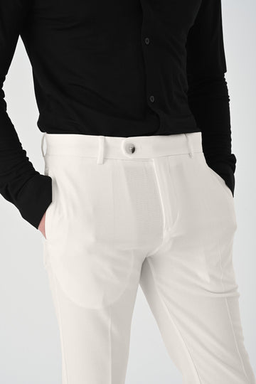 Pantalon Homme Ecru Regular Fit Revers - Wessi