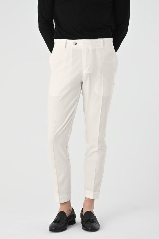 Pantalon Homme Ecru Regular Fit Revers - Wessi