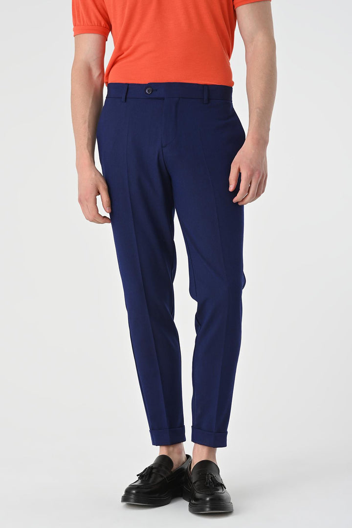 Men's Light Navy Blue Regular Fit Double Leg  Trousers - Wessi