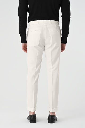 Pantalon Homme Ecru Regular Fit Revers - Wessi